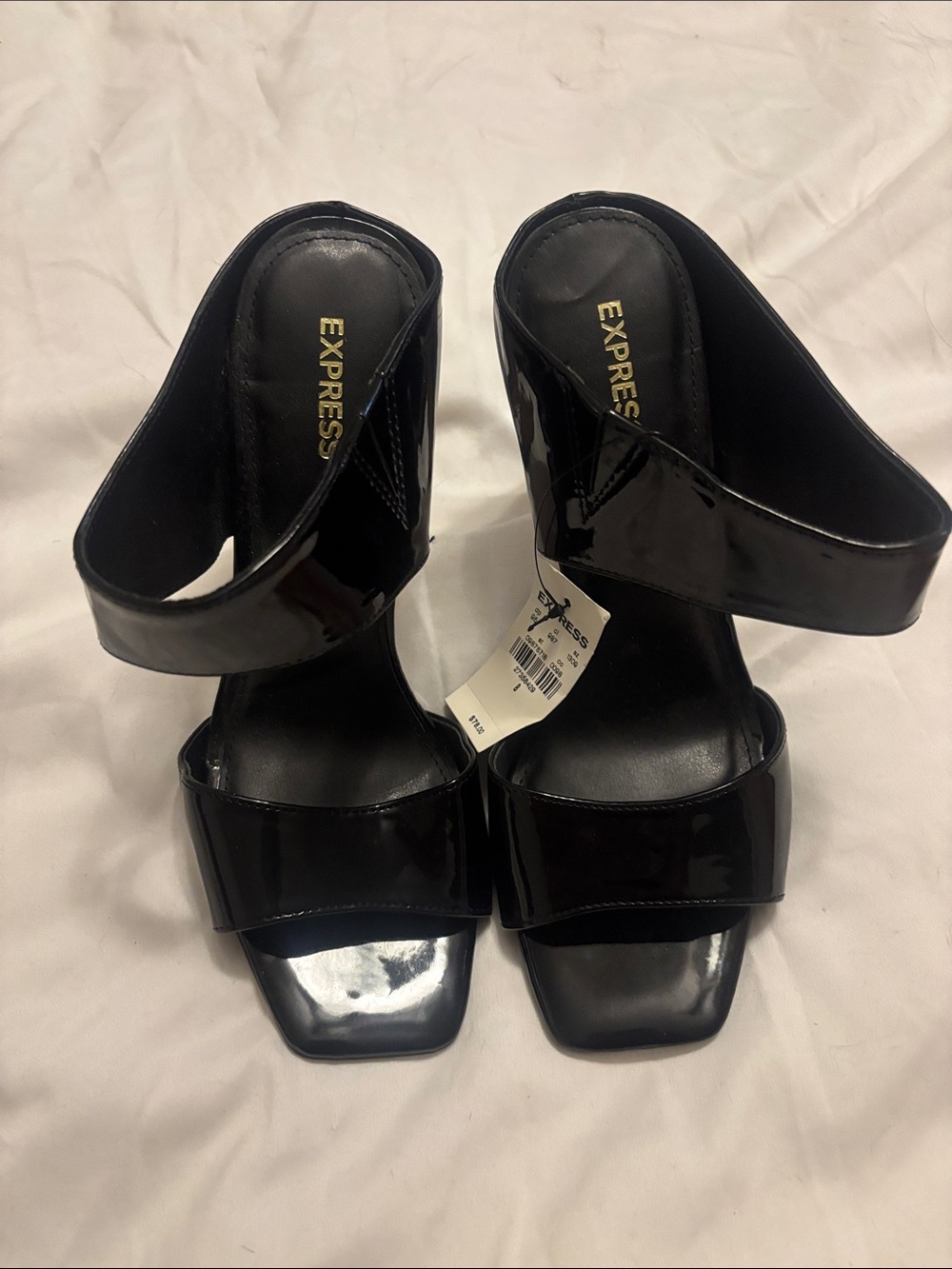 NWT Express Black Patent Square-Toe Block Heel Sandals